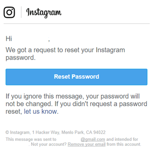 instagram suspicious login attempt - reset your password